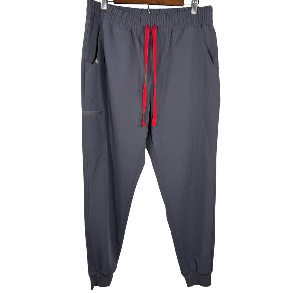 FIGS Charcoal Grey Zamorra Jogger Scrub Pants Women Large Red Drawstring - Picture 3 of 9